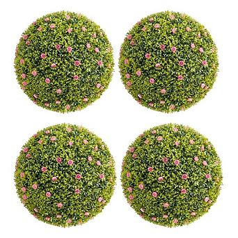4-Pack Artificial Topiary Flower Balls with Realistic Leaves for Indoor/Outdoor Decor