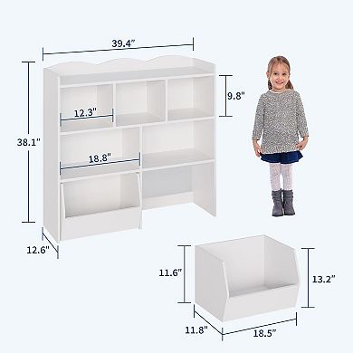 Kids' Toy Storage Organizer with 5 Cubbies & 2 Drawers for Playroom, Bedroom, Classroom