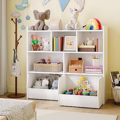 Kids' Toy Storage Organizer with 5 Cubbies & 2 Drawers for Playroom, Bedroom, Classroom