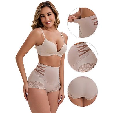 Women's High-Waisted Tummy Control Hip Lifting Briefs Lace Trim Comfortable and Breathable Panties