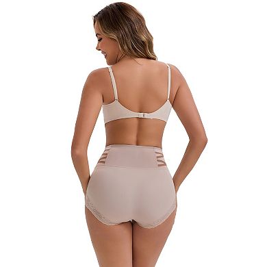 Women's High-Waisted Tummy Control Hip Lifting Briefs Lace Trim Comfortable and Breathable Panties
