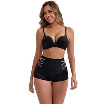 Women's High-Waisted Tummy Control Hip Lifting Briefs Lace Trim Comfortable and Breathable Panties