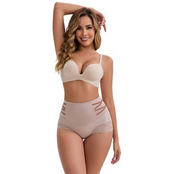 Women's High-Waisted Tummy Control Hip Lifting Briefs Lace Trim Comfortable and Breathable Panties