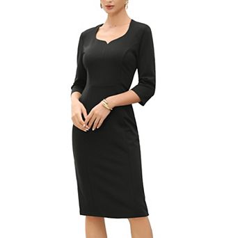 Work Midi Dresses for Women's 3/4 Sleeve Sweet Heart Neck Hight Waist Office Dress