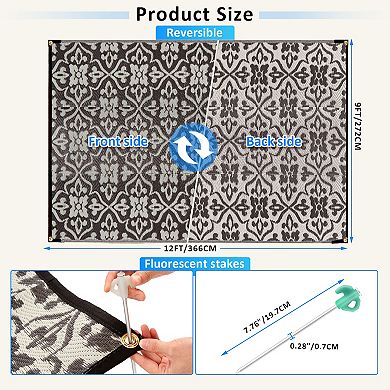 RV Camping Mat 9'×12' Foldable Reversible Mat