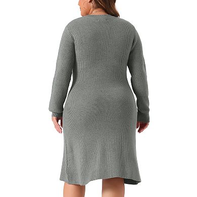Women's Plus Size Sweater Dress Crew Neck Long Sleeve Knit Pullover Sweater Dresses