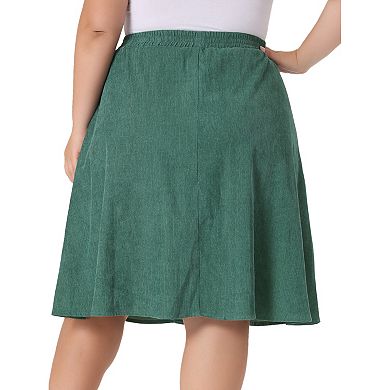 Women's Plus Size Midi Skirts Elastic High Waist Button Front A Line Midi Corduroy Skirts W Pocket