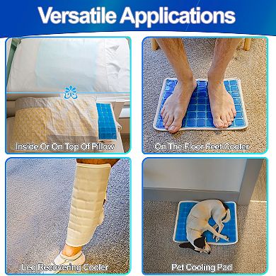 Cooling Gel Pillow Insert Breathable Non-Slip Mesh Backing, Attachment Straps, Refrigerator Safe