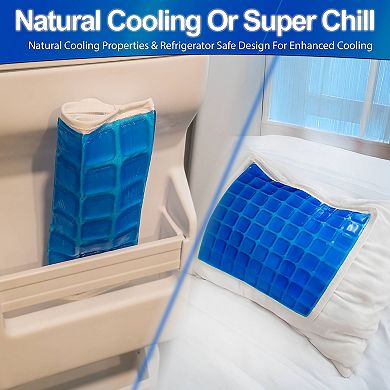 Cooling Gel Pillow Insert Breathable Non-Slip Mesh Backing, Attachment Straps, Refrigerator Safe