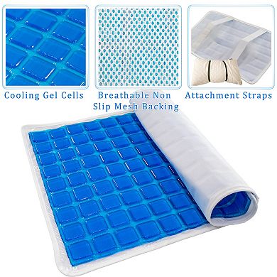 Cooling Gel Pillow Insert Breathable Non-Slip Mesh Backing, Attachment Straps, Refrigerator Safe