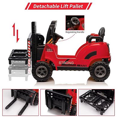 12V Kids Ride On Forklift Remote Control Liftable Fork Realistic Sounds 2 Speed Low Power