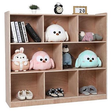 Mobile 8-Shelf Wooden Bookcase with Casters & Storage Boxes, Easy-Clean Montessori Organizer