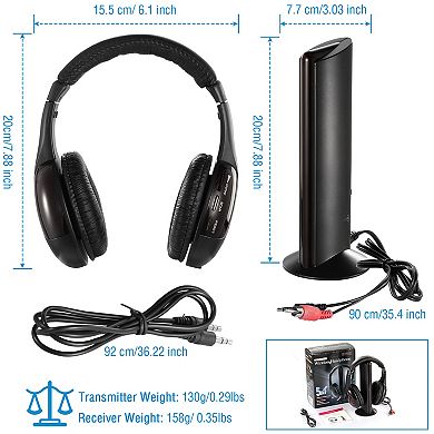 Wireless RF Headphones with Transmitter HiFi Over-Ear 98.4ft Range