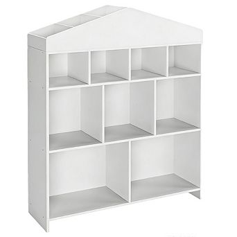 9-Cubby Kids' Toy Storage & Bookshelf Organizer, Dollhouse-Style Wooden Bookcase