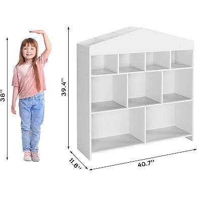 9-Cubby Kids' Toy Storage & Bookshelf Organizer, Dollhouse-Style Wooden Bookcase