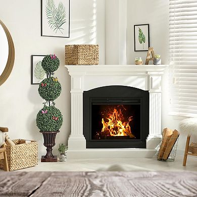 2-Pack Artificial Triple Ball Topiary Trees with Trophy Pots for Porch & Home Decor