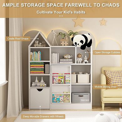 43.7" Kids' Toy Storage & Bookshelf Unit with Drawers & Cubbies for Home or Classroom