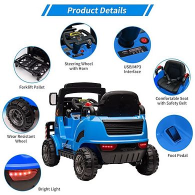 12V Kids Ride On Forklift Remote Control Liftable Fork Realistic Sounds 2 Speed Low Power