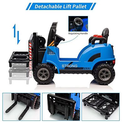 12V Kids Ride On Forklift Remote Control Liftable Fork Realistic Sounds 2 Speed Low Power