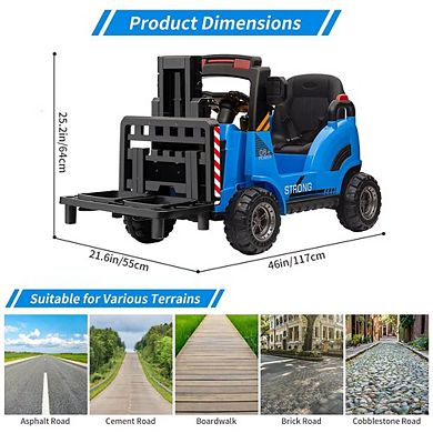 12V Kids Ride On Forklift Remote Control Liftable Fork Realistic Sounds 2 Speed Low Power