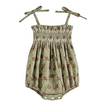 Baby Girls Olive Floral Smocked Romper