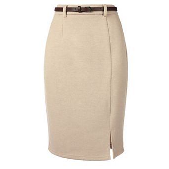 Pencil Skirt for Women Knee Length High Waisted Elegant Office Work Midi Skirts with Belt