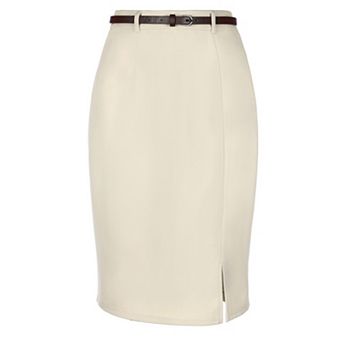 Pencil Skirt for Women Knee Length High Waisted Elegant Office Work Midi Skirts with Belt