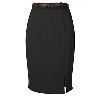 Pencil Skirt for Women Knee Length High Waisted Elegant Office Work Midi Skirts with Belt