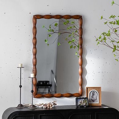 36 x 24 Inch Swirl Solid Wood Frame Mirror, Rustic Brown
