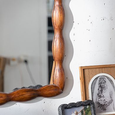 36 x 24 Inch Swirl Solid Wood Frame Mirror, Rustic Brown