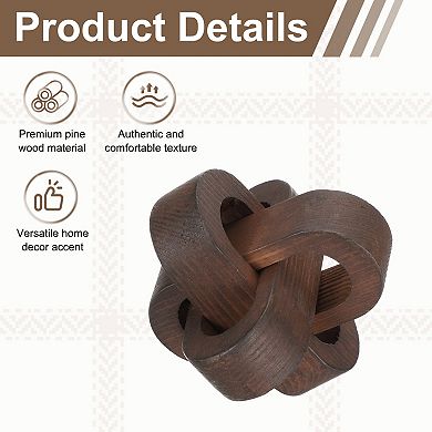 Wood Knot Decor, 3.5" Chain Link Home Desktop Ornaments Hand Carved Farmhouse Decor Rounded Square