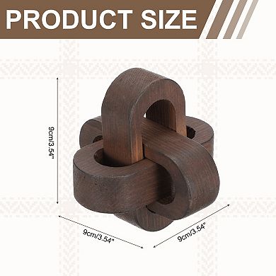 Wood Knot Decor, 3.5" Chain Link Home Desktop Ornaments Hand Carved Farmhouse Decor Rounded Square