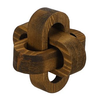 Wood Knot Decor, 3.5" Chain Link Home Desktop Ornaments Hand Carved Farmhouse Decor Rounded Square