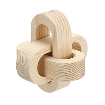 Wood Knot Decor, 3.5" Chain Link Home Desktop Ornaments Hand Carved Farmhouse Decor Rounded Square