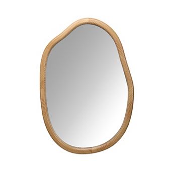 Irregular Brown Wood Wall Mirror for Living Room, 22 x 32 Inch