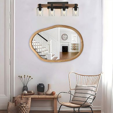 Irregular Brown Wood Wall Mirror for Living Room, 22 x 32 Inch