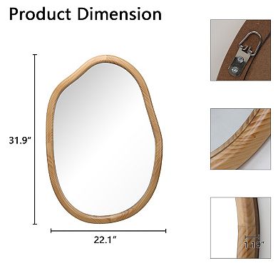 Irregular Brown Wood Wall Mirror for Living Room, 22 x 32 Inch