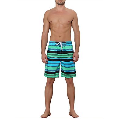 2 Packs Men's Drawstring Stripes Printed Color Block Beach Pool Board Shorts