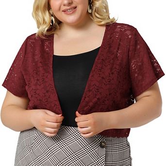 Women's Plus Size Bolero Shrugs Lightweight Open Front Short Sleeve Cropped Lace Cardigan