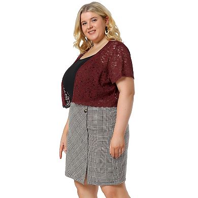 Women's Plus Size Bolero Shrugs Lightweight Open Front Short Sleeve Cropped Lace Cardigan