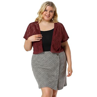 Women's Plus Size Bolero Shrugs Lightweight Open Front Short Sleeve Cropped Lace Cardigan