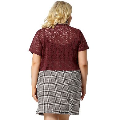 Women's Plus Size Bolero Shrugs Lightweight Open Front Short Sleeve Cropped Lace Cardigan