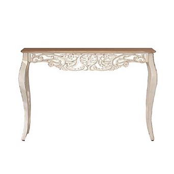 43.31" French Country Carved Wood Console Table, Distressed White and Brown