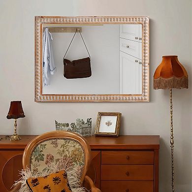 20 x 30 inch Farmhouse Rectangle Wood Beaded Frame Wall Mirror for Living Room Bathroom