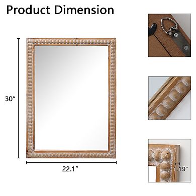 20 x 30 inch Farmhouse Rectangle Wood Beaded Frame Wall Mirror for Living Room Bathroom