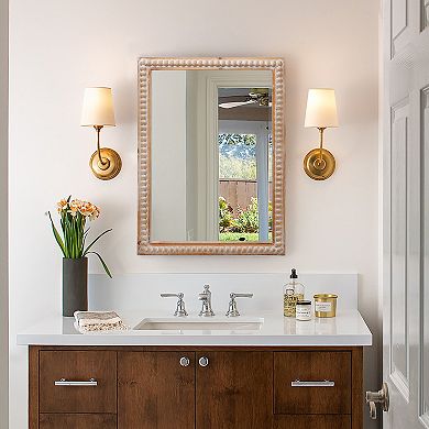 20 x 30 inch Farmhouse Rectangle Wood Beaded Frame Wall Mirror for Living Room Bathroom