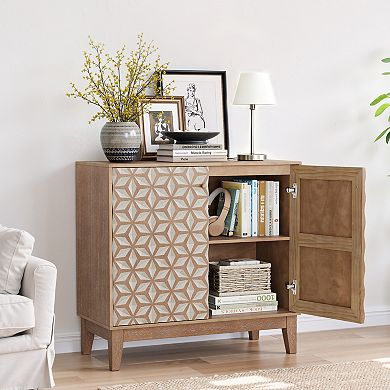 Rustic 31.5" Geometric Sideboard Cabinet with 2 Doors, Adjustable Shelves