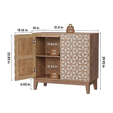 Rustic 31.5" Geometric Sideboard Cabinet with 2 Doors, Adjustable Shelves