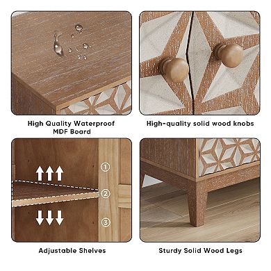 Rustic 31.5" Geometric Sideboard Cabinet with 2 Doors, Adjustable Shelves