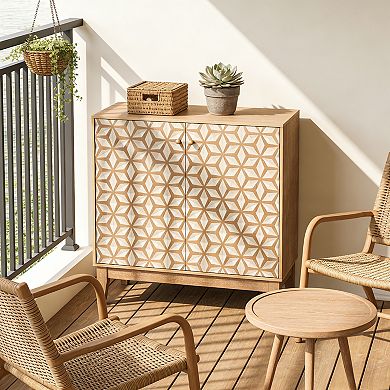 Rustic 31.5" Geometric Sideboard Cabinet with 2 Doors, Adjustable Shelves